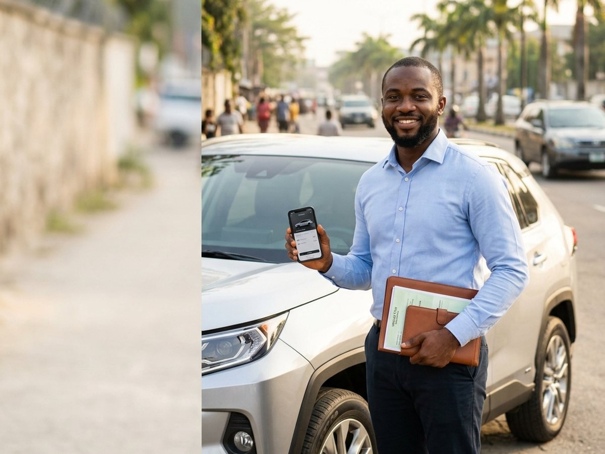 Nigerian driver renewing vehicle papers online with Get It Done