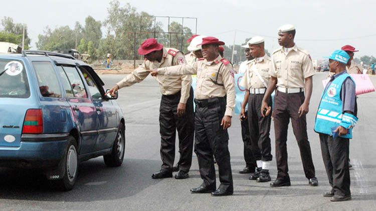 The image shows FRSC officers on the road as the cover image for a blog titled- Who has the legal right to check vehicle documents in Lagos, Nigeria